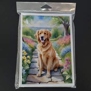 Whimsical A7 tamaño 5x7 Golden Retriever Spring Path tarjetas de felicitación Paquete de 8 tarjetas de nota en blanco con sobres - Product Image 3