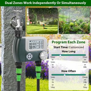 Timer Digitale Programmabile a 2 Zone per Irrigazione Giardino, Intelligente con 2 Uscite per Rubinetto, per Irrigazione a Goccia e Sprinkler - Product Image 2