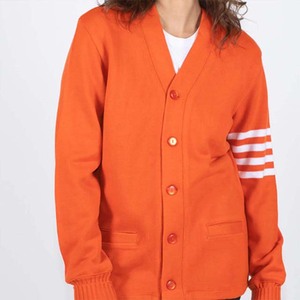 Women's Orange <b>Knitted</b> <b>Cardigan</b> Long Sleeve V-Neck Solid Color Casual Button Front Sweater With <b>White</b> Stripes On Sleeve - Product Image 6