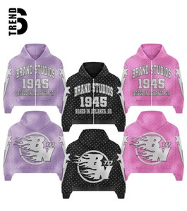 Sweat-shirts à capuche zippés surdimensionnés pour hommes, personnalisés, unis, effet vieilli, délavé, vintage, avec strass, hiver, 100% coton molletonné - Product Image 2