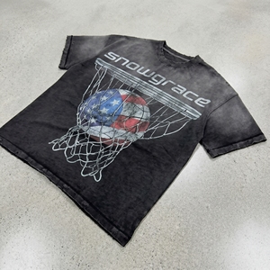 Snowgrace Men's Short Sleeve T-<b>Shirt</b> With Basketball Net And Flag Design Printed Front O-Neck Casual Style Regular Fit - Product Image 3