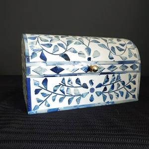 AL MALIK CRAFT AMC Rectangular Wooden Storage Box Blue <b>Mosaic</b> Pattern Gold Trim 0-1L Capacity Jewelry Organizers for Christmas - Product Image 4