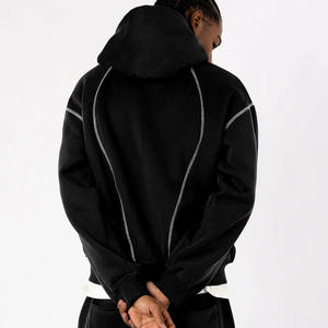 Sudadera con capucha oversize de algodón pesado con cremallera y costuras invertidas estilo streetwear al por mayor - Product Image 2