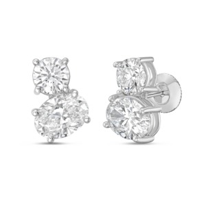 Roy Diamond RE 109 3 CT Lab Grown <b>Emerald</b> Round Pear Mixed Cut 18K Gold Drop <b>Stud</b> Dangle Earrings Luxury Modern Geometric - Product Image 1
