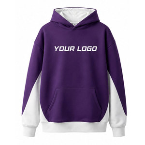 Sudadera con Capucha Unisex de Felpa Morada con Detalles Blancos, Logotipo Estampado en la Parte Delantera, Corte Holgado Informal, Ropa de Otoño - Product Image 2