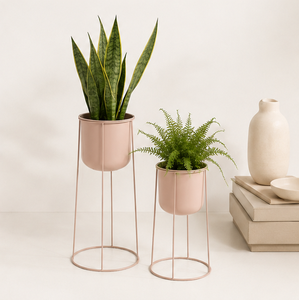Metal <b>Plant</b> Stand Set Modern Blush Iron Floor Planter for Indoor Living Room Decor Powder Coated Wire <b>Frame</b> Flower Pot Holder - Product Image 5