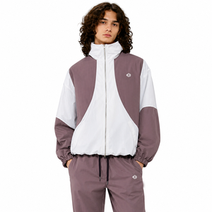 Chaqueta personalizada cortavientos e impermeable al por mayor para hombre, blanca y gris, de alta calidad, de poliéster y nailon, con bloques de color y cuello alto. - Product Image 6