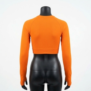 Haut court de sport pour femme à col rond, manches longues, décontracté, séchage rapide, coupe ajustée, avec passe-pouce - Product Image 2
