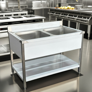 Mesa de Fregadero de Acero Inoxidable para Cocina Comercial o Restaurante, con Orificio de Drenaje, Recubrimiento en Polvo de Grado Alimenticio, Patas de Altura Ajustable, 300 kg/m - Product Image 1