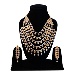 Indian Stylish Layered Pearl Rani Haar Long Kundan Necklace Zircon Alloy Jewellery Set Wedding Engagement Party Gift Hiphop Gold - Product Image 1