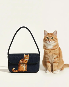 Sac à bandoulière en jute avec motif de chien brodé, fermeture éclair, sac à main tendance pour femme - Product Image 4
