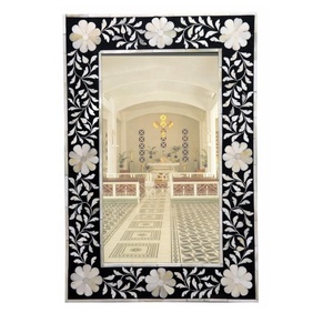 Patrón Floral Incrustaciones de hueso Marco de espejo de pared Acento Espejo de hueso Aspecto étnico Hogar Decorativo Sala de estar Marco de pared de hueso - Product Image 2