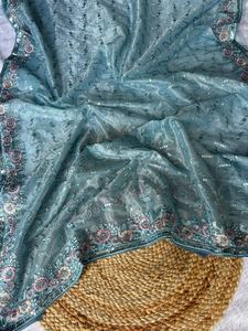 ชุดส่าหรีผ้าไหม georgette สำหรับสุภาพสตรีสไตล์อินเดียชุดปาร์ตี้ปักลายดิจิตอลทำงานขอบลูกไม้ - Product Image 6