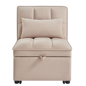 4-in-1 Multi-Function Taupe Convertible Chaise Lounge Adjustable <b>Single</b> Sofa <b>Bed</b> with <b>Pull</b>-<b>Out</b> & Tufted Backrest Storage Pockets - Product Image 5