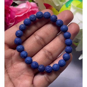 Blue Lava <b>Bracelet</b>: Round Gemstone <b>Beads</b>, Stretch <b>Bracelet</b> Unisex Classic Style Certified Anniversary Gift - Product Image 2