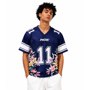 Maillot de football américain unisexe personnalisé à imprimé floral multicolore, col en V, épaules tombantes, maille respirante, streetwear, sublimation personnalisée, ODM - Product Image 1