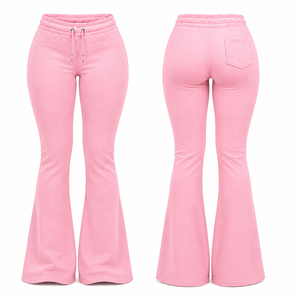Pantalones Deportivos de Campana para Mujer, Estilo Y2K, Cintura Elástica con Cordón, Color Sólido, Chic - Product Image 3