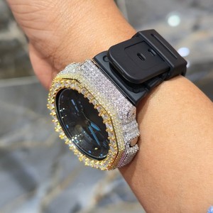Reloj de Pulsera de Cuarzo de Acero Inoxidable con Incrustaciones de Diamantes, Bisel con Diamantes, Correa de Goma, Analógico, Batería de Larga Duración, Diseño Personalizado de Lujo - Product Image 2