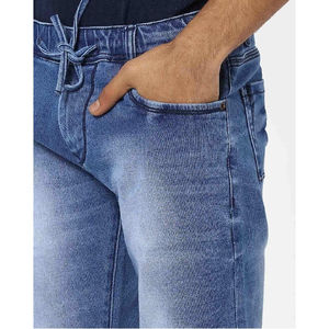 High Quality Canvas Denim Shorts Fashion High Waist Blue <b>Jeans</b> Casual Pants Elastic Waist <b>Drawstring</b> <b>Men</b> 180g Woven Quick Dry - Product Image 4
