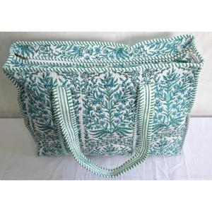 Handmade Cotton Floral Tote Bag <b>Quilted</b> Zipper Closure Indian Boho Women's Shopping <b>Handbag</b> All Seasons - Product Image 2