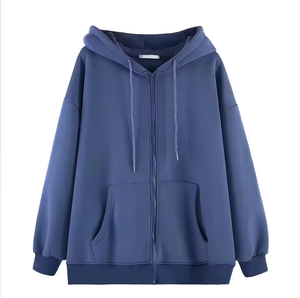 Ensemble veste polaire à capuche zippée et pantalon de survêtement tricoté couleur unie pour femme, style minimaliste, tenue d'automne, camouflage bleu perles - Product Image 4