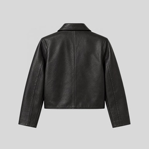 2026 <b>Women's</b> Faux <b>Leather</b> <b>Jacket</b> Turn-Down Collar Single Breasted Full Sleeve Short Crop Minimalist Autumn Outerwear <b>Jacket</b> - Product Image 5