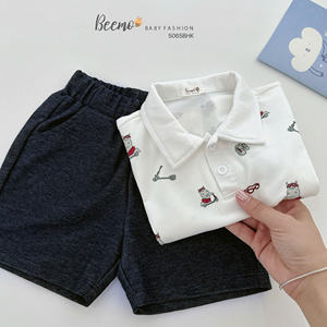Conjunto de Ropa de Verano Transpirable para Niños, 100% Algodón, Conjunto de Ropa Infantil, Conjunto de Ropa para Niños Pequeños, Camiseta Polo, Pantalones Cortos - Product Image 5