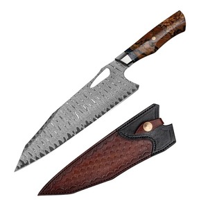 Couteau de chef japonais artisanal neuf de 9,5 pouces en acier Damas VG10, manche en bois stabilisé, pour droitier - Product Image 2