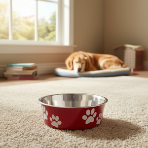 ชามสแตนเลสสำหรับสัตว์เลี้ยง 0.45 ลิตร สีแดง ลายอุ้งเท้า สำหรับสุนัขและแมว - Product Image 3
