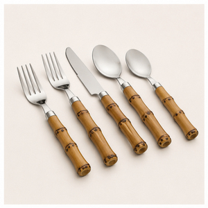 Juego de Cubiertos de Lujo al por Mayor de Acero Inoxidable 304 con Mango de Bambú para Bodas, Restaurantes y Decoración Tropical del Hogar - Product Image 5