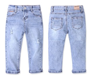 Pantalon en jean extensible de haute qualité pour garçons, style décontracté, coupe droite, taille mi-haute, délavé, blanc, pour tout-petits et enfants - Product Image 2