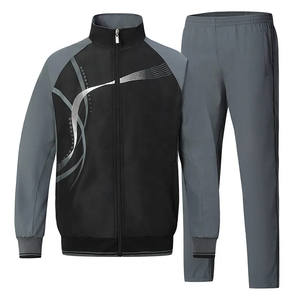 Ensemble de survêtement unisexe rouge et noir, veste zippée intégrale et pantalon sport, polyester respirant, vêtements d'automne, taille adulte, coupe classique - Product Image 3