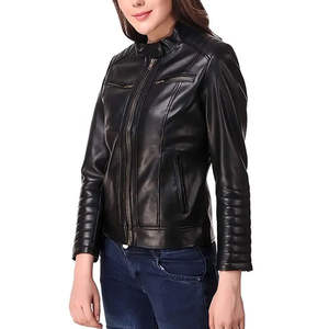 Women's Outdoor <b>Genuine</b> Leather Jacket with Modern Style Soft Texture Waterproof & Eco-Friendly <b>Nylon</b> Lining Comfortable Fit - Product Image 1