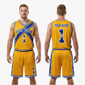 ชุดบาสเก็ตบอลดีไซน์ล่าสุดสำหรับผู้ชาย ผ้าโพลีเอสเตอร์แห้งเร็ว เสื้อกีฬา กางเกงขาสั้น  รับสกรีนโลโก้ทีม ชุดน้ำหนักเบาเพื่อประสิทธิภาพสูง - Product Image 5
