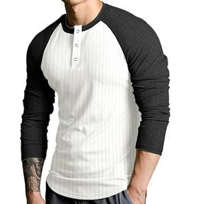 Raglan Sleeve Buttons Up Thermal Knit <b>Waffle</b> T <b>Shirts</b> Gym Fit Breathable Stretchy Plain Blank Ribbed Men Thermal Knit t <b>Shirts</b> - Product Image 1