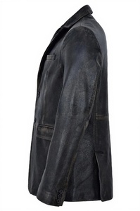 <b>SMART</b> RANGE Men's Black Leather Blazer Slim Fit Turn-down Collar Single Breasted Genuine Leather <b>Jacket</b> Autumn <b>Smart</b> Casual - Product Image 3