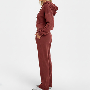 High Quality Cotton Solid Acid Wash Embroidered Lace Two Piece Set <b>Women</b> Winter Custom Pullover Regular Fit Hoodie <b>Sweatsuits</b> - Product Image 3