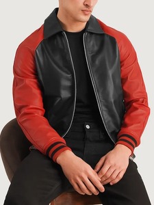 <b>Mens</b> Walton Biker Varsity <b>Leather</b> <b>Jacket</b> - Product Image 4