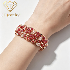 GF Jewelry Women's 18K Yellow Gold Natural Pigeon Blood Red <b>Ruby</b> Bangle Luxury Openwork Bangle Wedding Jewelry - Product Image 6