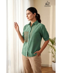 Latest Summer Collection Cotton Embroidery Work Shirts for Women Ready to Wear for Office and Casual Wear Comfortable Fit Girls - Product Image 1