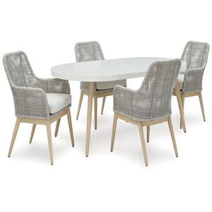 Moderno Juego de Comedor Ovalado de Mimbre Resistente con Cómodas Sillas de Jardín para Uso en Exteriores en Villa - Product Image 1