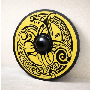 Decoración de Pared con Escudo Vikingo, Amarillo y Negro, Circular, Arte en Madera, Decoración de Pared Art Deco, Decoración del Hogar, Sala de Estar, Tema Animal Tradicional - Product Image 2