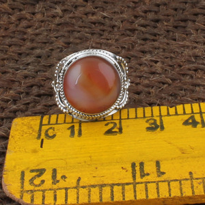 Anillo de Ónix Rojo Natural, Plata de Ley 925, Anillo de Cabujón Redondo, Anillo de Sello Hecho a Mano en Turquía, Joyería de Ágata Roja para Hombre y Mujer - Product Image 3