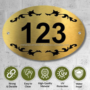 Thanh Lịch Tùy Chỉnh Brass Nhà Số Dấu Hiệu Khắc Hình Bầu Dục Tấm Kim Loại Với Hoa Thiết Kế Cho Màn Hình Hiển Thị - Product Image 3