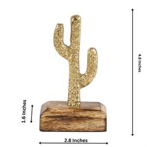 L 7.11 x W 4.06 x H 12.19 cm Gold Plated Cactus Sculpture On Wooden Base Handmade Bohemian Tabletop Decor Living Room Art <b>Figure</b> - Product Image 4