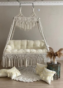 Outdoor Indoor Macrame Swing Bed, Hanging Chair, Hanging Porch Swing Bed, Garden <b>Hammock</b>, Hängesessel, Macrame <b>Hammock</b> Chair - Product Image 2