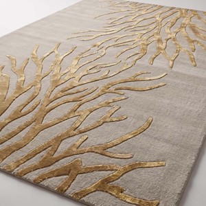 Alfombra de Lana y Seda de Lujo con Diseño de Ramas Doradas Beige, Hecha a Mano, Moderna, para Sala de Estar, Dormitorio, Decoración del Hogar - Product Image 6