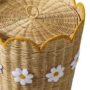 Handmade Kids Rattan Washing <b>Basket</b> with Daisy Kids Furniture Kids Room Handwoven Wicker Scallop Laundry <b>Basket</b> Wholesale - Product Image 2