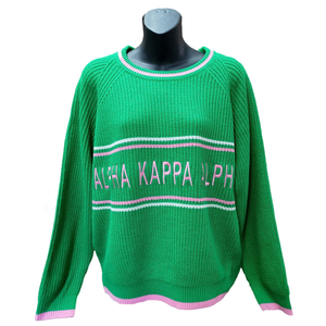 Suéter de Chenilla Rosa y Verde con Cuello Redondo, Diseño de Hoja de Hiedra Bordada, 100% Algodón, Tejido de Punto, Manga Larga, Estilo Casual Inspirado en la Hermandad - Product Image 1
