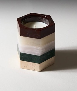 Ensemble de bougies hexagonales en marbre noir et blanc de luxe avec plateau ovale assorti, artisanat en pierre naturelle, décoration d'intérieur - Product Image 2